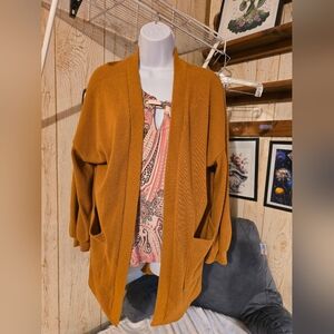 Women's Mustard Open-Front Cardigan Sweater